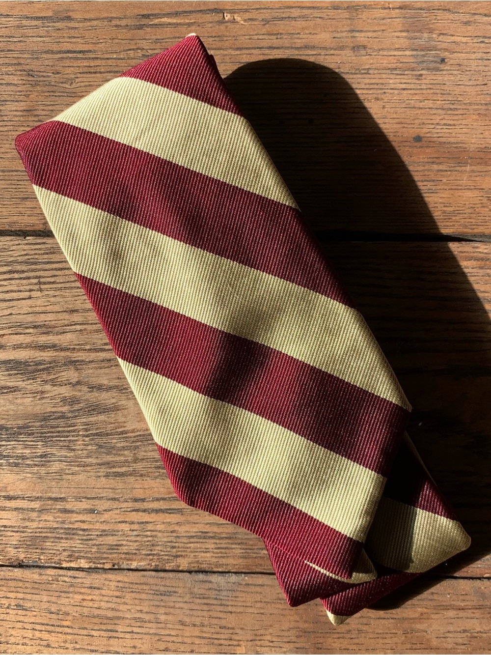 Vintage Liberty of London gold & burgundy diagonal striped 100% silk tie